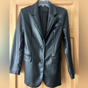 Chic Black Faux Leather Blazer. Size Small, from Italy
